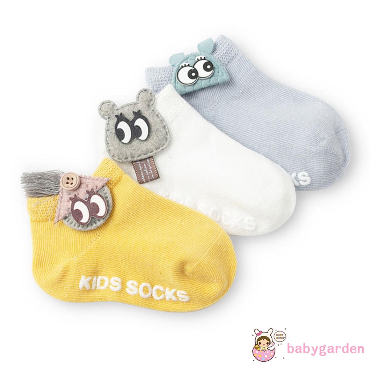 Babygarden-3 Cặp Vớ Cotton Ngắn Chống Trượt Thoáng Khí Mùa Hè Cho Bé