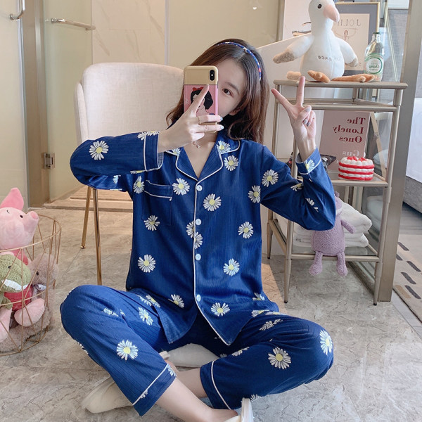 Bộ đồ ngủ pijama dài tay in hoa thời trang Hàn Quốc xinh xắn cho nữ | BigBuy360 - bigbuy360.vn