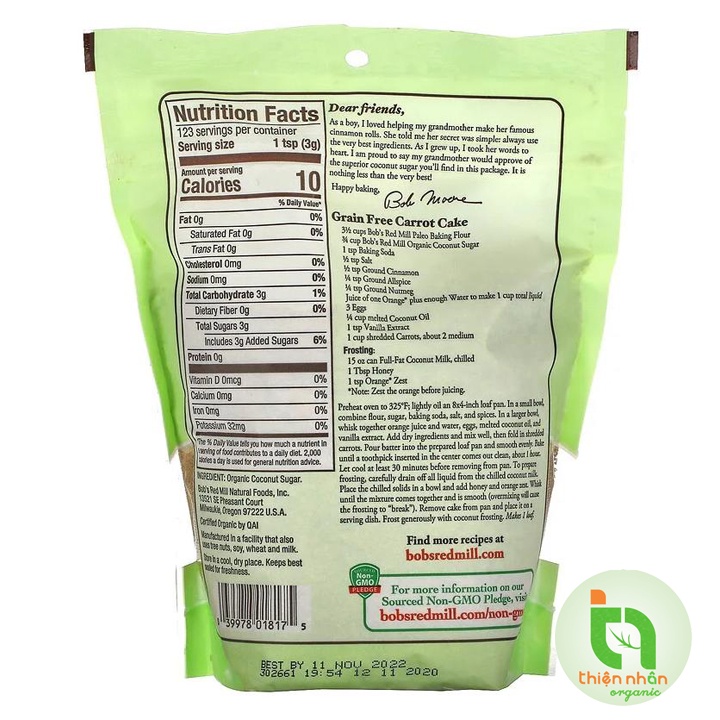 Đường dừa hữu cơ Bob's Red Mill 369g Organic Coconut Sugar