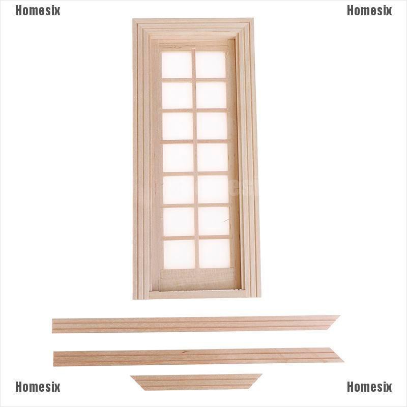 [HoMSI] 1:12 Dollhouse Miniatures Wood Door Unpainted 14-pane DIY Furniture Accessories SUU