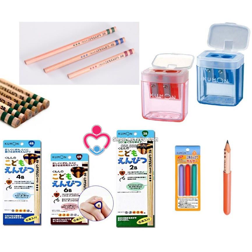 Combo 6 bút chì KUMON Nhật + gọt+ nối+ nắp cho bé tập viết