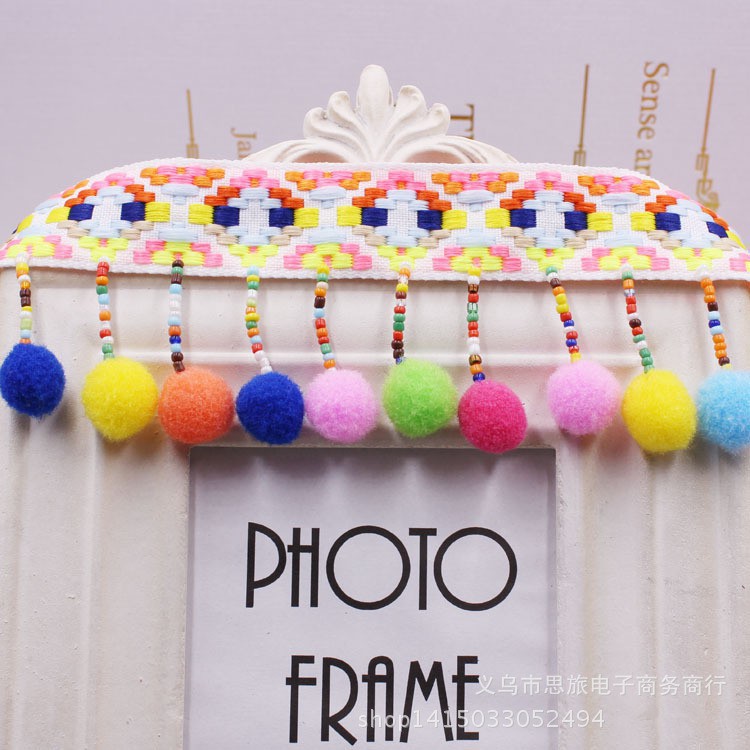 Dây viền trang trí kiểu núm tua cotton phối ren 1 yard cho đồ thủ công