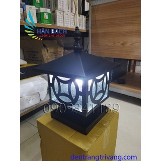 Đèn trụ cổng thân lá thép sơn tĩnh điện D20cm KÈM BÓNG LED