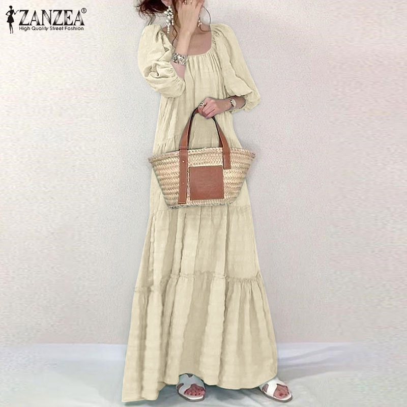 Đầm Zanzea tay phồng lỡ cổ vuông hợp thời trang cho nữ