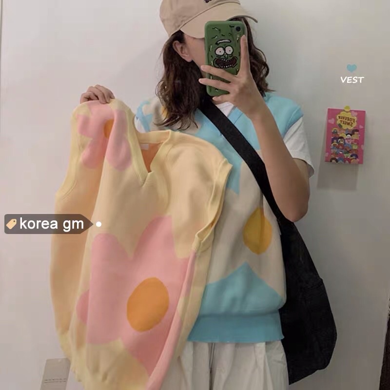 Áo gile len ulzzang phối màu (order)