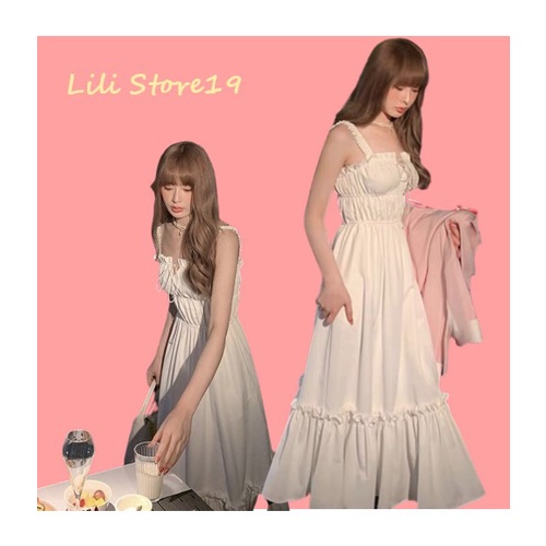 Váy Nữ 2 Dây Trắng Chun Ngực Dáng Xòe, Váy Đầm Nữ Dây Maxi Đi Biển Dáng Dài Xòe Tiểu Thư Điệu Đà | BigBuy360 - bigbuy360.vn