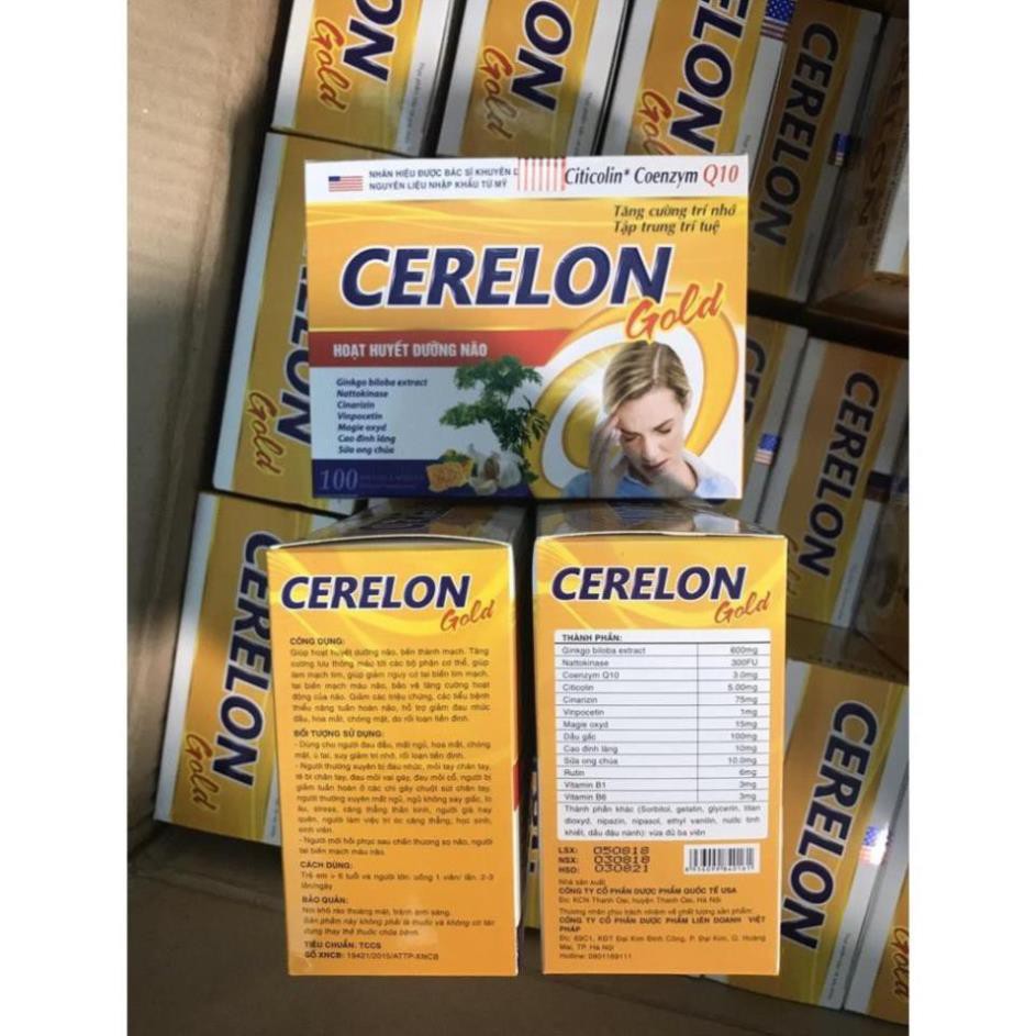 Viên uống Cerelon gold Giúp bổ sung dưỡng chất cho não hiệu quả viên uống hoạt huyết dưỡng não hộp 100v
