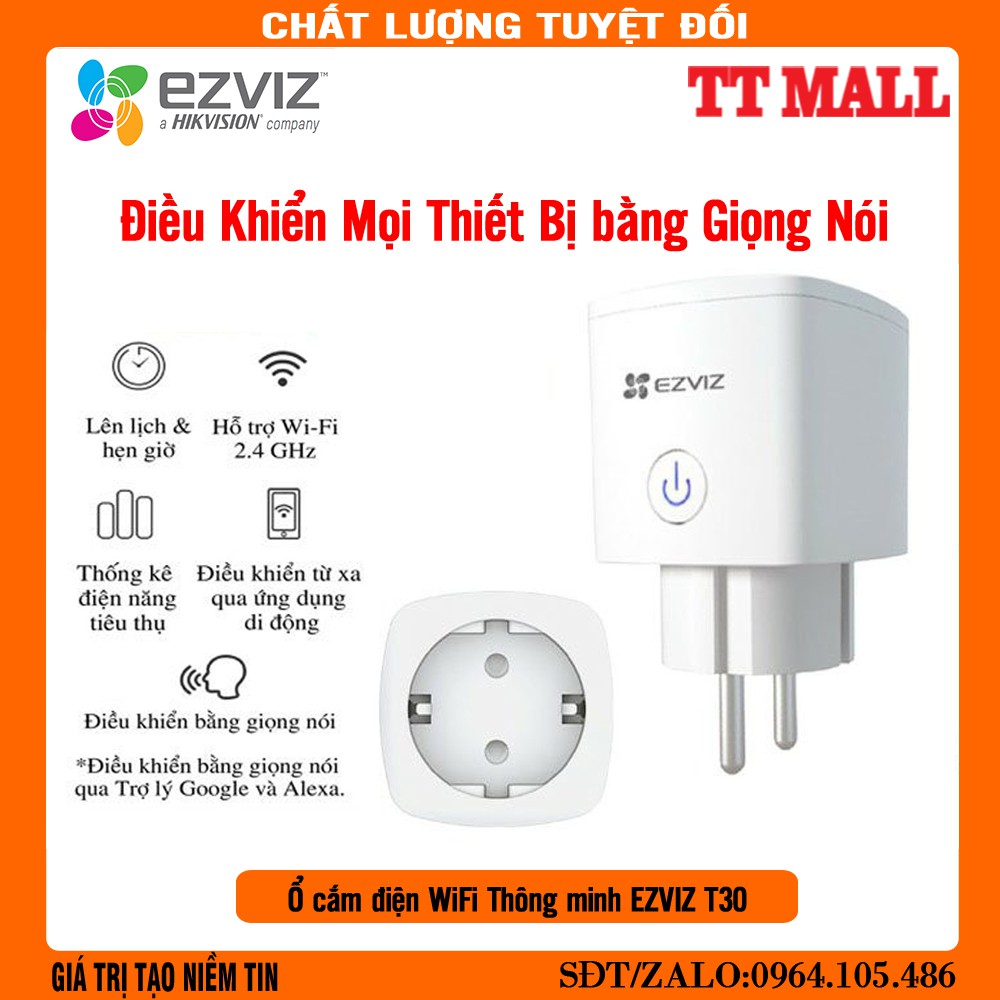 Ổ Cắm Điện WiFi Thông Minh EZVIZ T30-10B-EU - Điều khiển tất cả các thiết bị điện bằng giọng nói