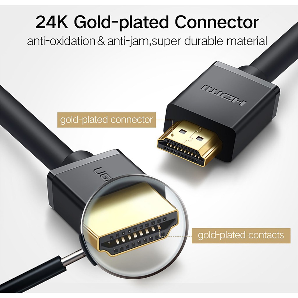 Dây cáp HDMI dây tròn dẻo l Hỗ trợ trình chiếu 3D , độ phân giải lên đến 4K l UGREEN HD104