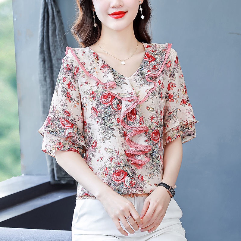 Áo Sơ Mi Chiffon Họa Tiết Hoa Phong Cách Phương Tây Thời Trang Mùa Hè Cho Nữ