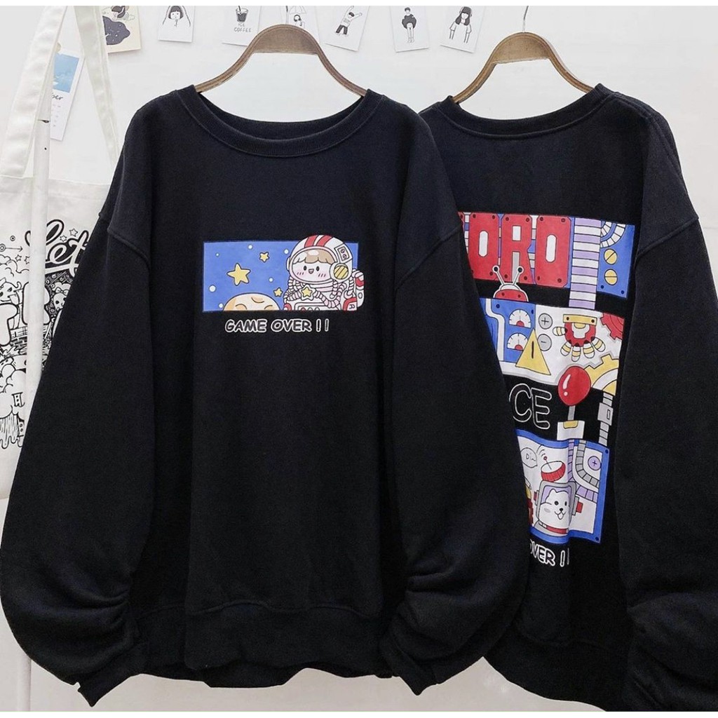 Áo hoodie cổ tròn cao cấp RoRo Game Over cực dễ thương, chất vải dày mịn dễ phối đồ AH02, thời trang thu đông cao cấp