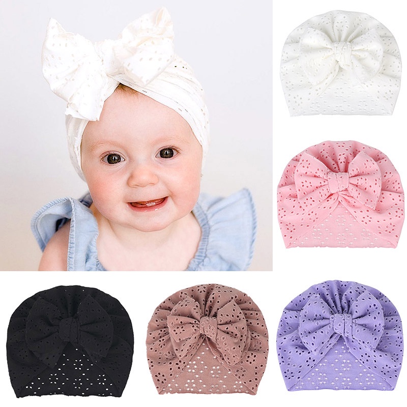 Mũ Turban Thắt Nơ Màu Kẹo Ngọt Thoáng Khí Mềm Mại Co Giãn Dành Cho Bé Gái Sơ Sinh