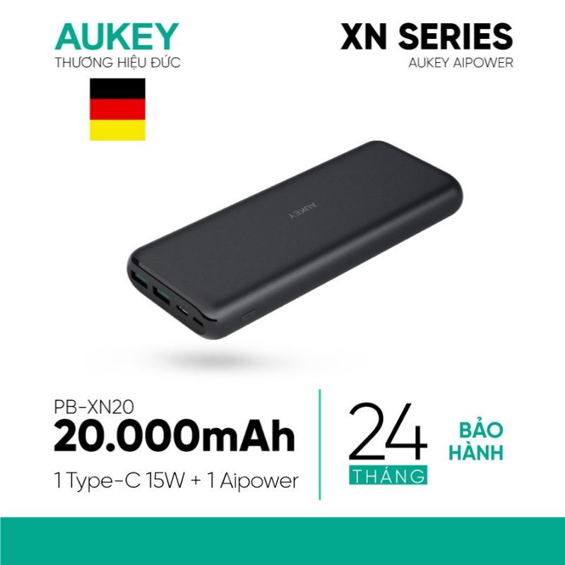 Pin Sạc Dự Phòng 20000mAh Aukey PB-XN20 2 Cổng AiPower Cổng Type C 15W LIKENEW (tặng bao len tự móc chống xước)