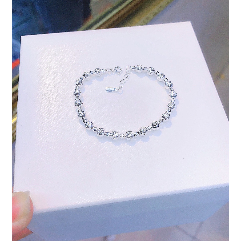 Lắc tay bi bạc ta phay sáng lấp lánh,Vòng tay nữ bi bạc 6 ly-Minh Tâm Jewelry
