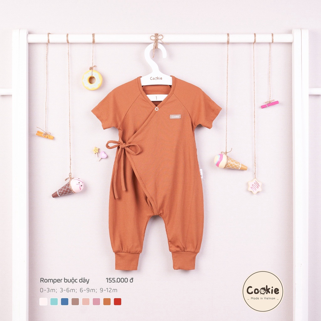 Bộ bodysuit romper buộc dây cộc tay Cookie cho bé (0-12 tháng)