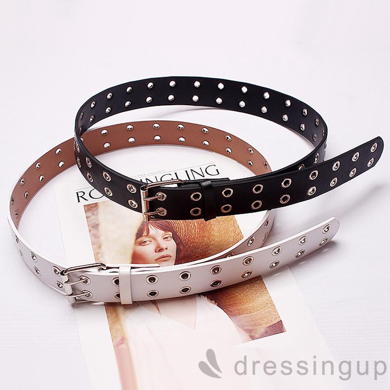 DRESSINGUP-Dây thắt lưng với hàng lỗ nút cài đôi phong cách punk rock cá tính thời trang