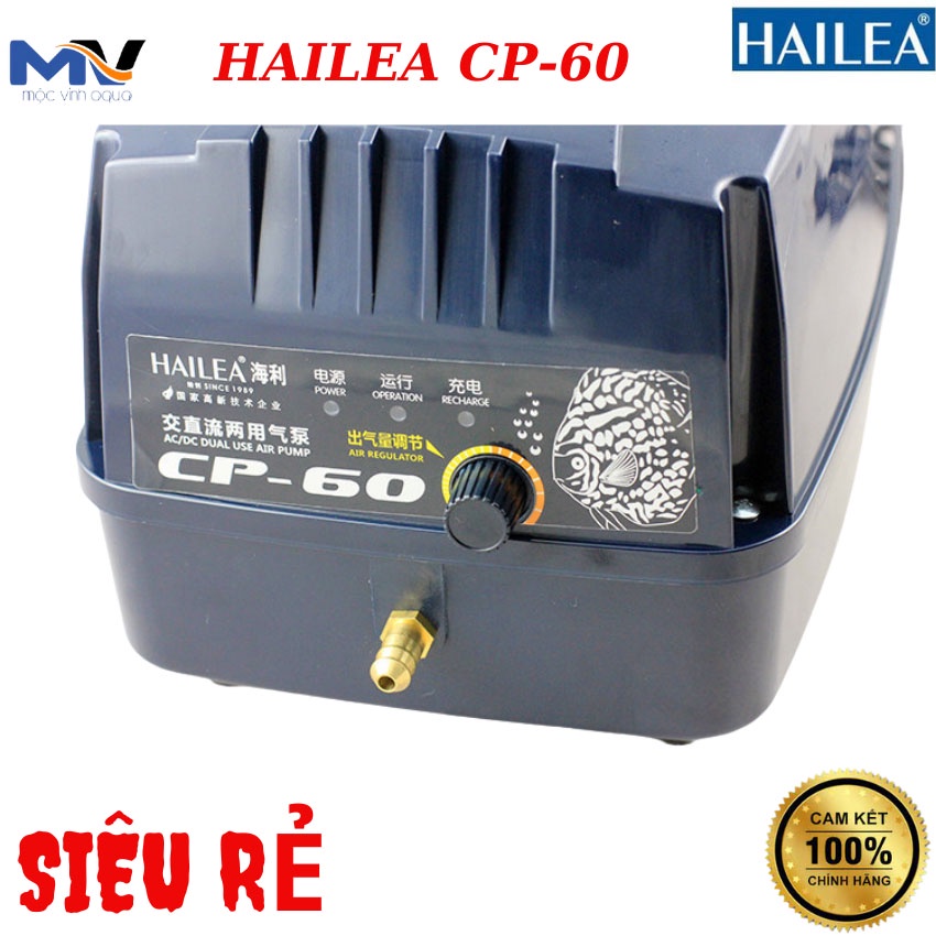 Máy sủi oxy tích điện hồ cá Hailea CP-60, lưu lượng 60L/h, Pin 24h, công suất 80W