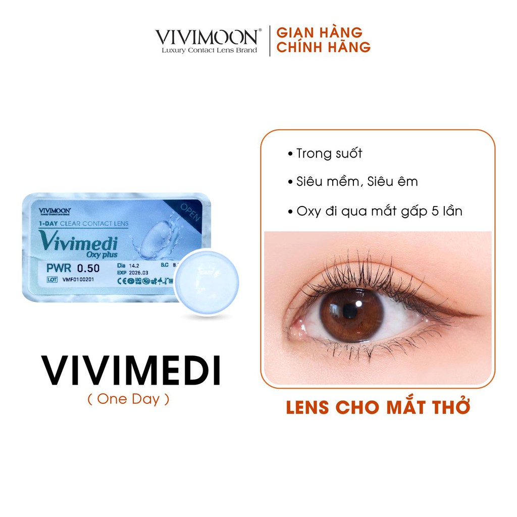 Lens 1 Ngày Trong Suốt Cho Mắt Thở VIVIMOON - Kính Áp Tròng 1 Ngày Vivimedi One Day