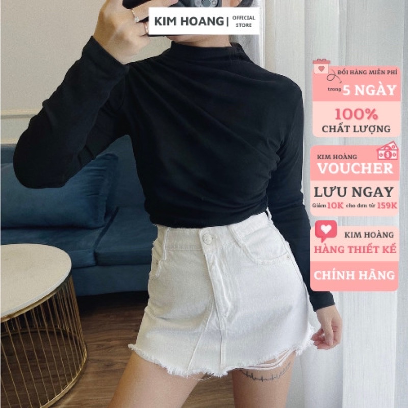 Áo thun ôm body dài tay cách điệu ở cổ cotton co dãn 4 chiều | BigBuy360 - bigbuy360.vn