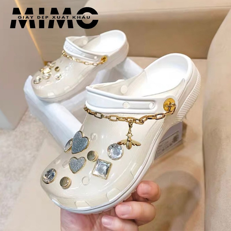 [HOT] Sục nữ, dép cross đính đá đế cao, sục cross đính kèm 16 jibit siêu sang chảnh cho chị em