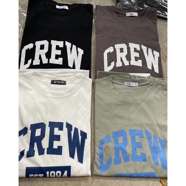 Áo thun dài tay 3158 chữ CREW bo viền 4 màu dáng xuông form oversize Lyn Closet A95L