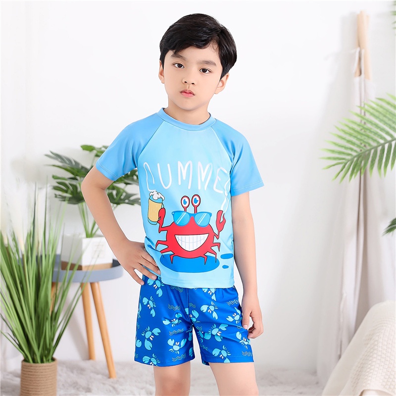 Bộ Đồ Bơi Bé Trai Ngắn Tay Quảng Châu  LUHAZO Set Quần Áo Bơi Họa Tiết Ngộ Ngĩnh