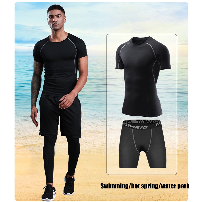 Bơi phù hợp bơi mặc quần áo bơi nam quần áo ngắn tay + quần short thể dục thể dục thể dục quần áo khô nhanh chóng