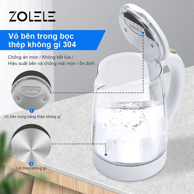 Bình đun siêu tốc  ZOLELE ZH101 dung tích lớn 2L-1500W - Hàng chính hãng