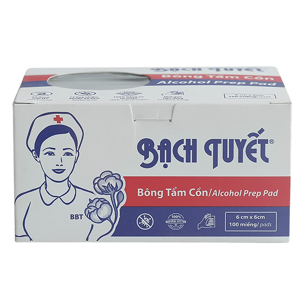 BÔNG TẨM CỒN (100 miếng/hộp) - Bông Bạch Tuyết