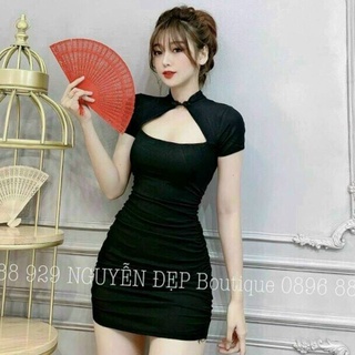 Đầm body cổ tàu hở ngực có mút