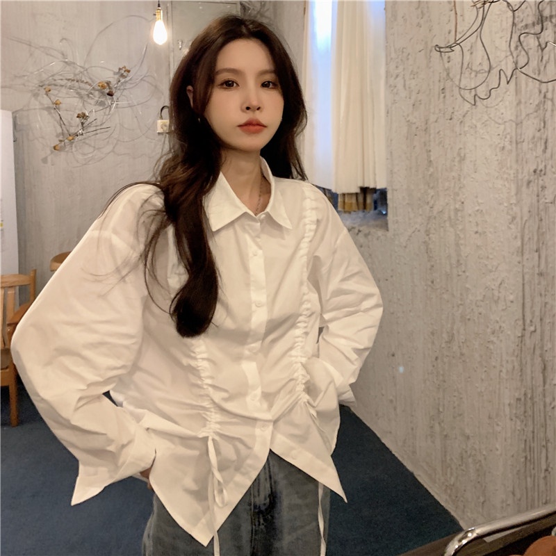 Áo Sơ Mi Dây Rút Tay Dài Thời Trang Hàn Quốc Cho Nữ