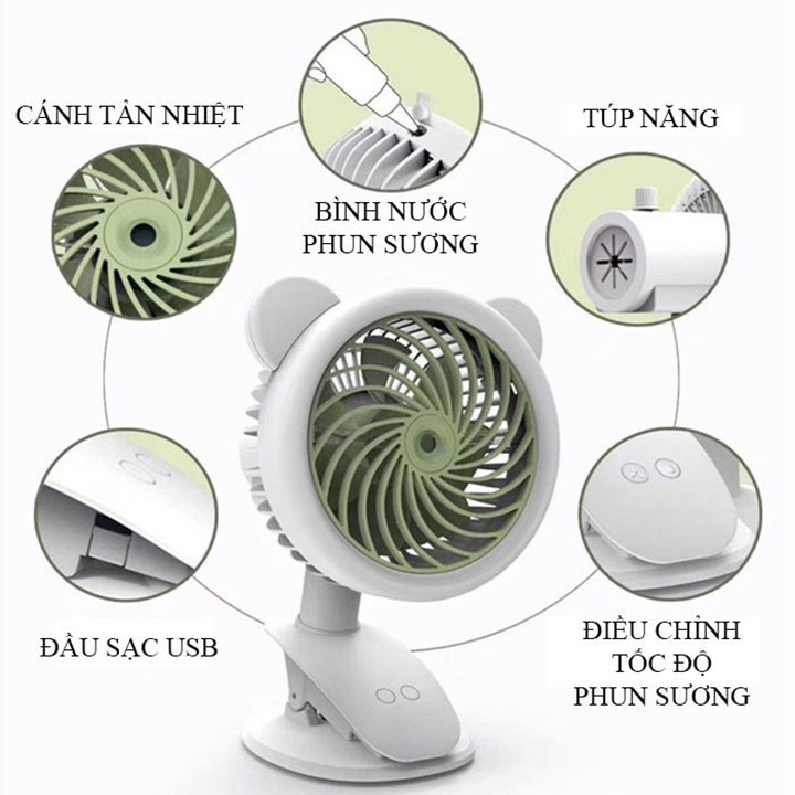 Quạt Tích Điện Để Bàn Mini Phun Sương [Bảo Hành 12 Tháng]