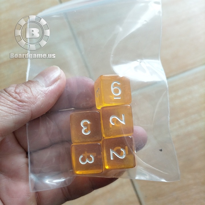 Bộ 5 viên xí ngầu mặt số màu trong suốt 16mm