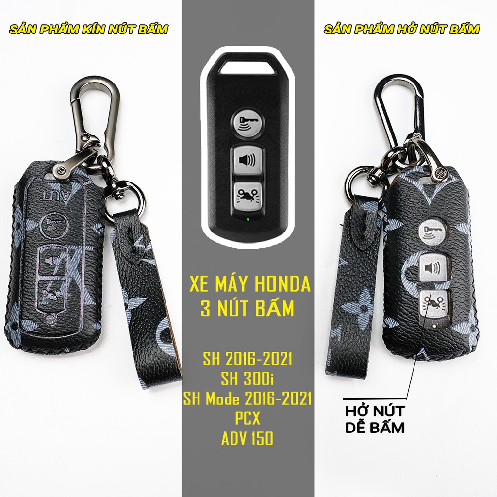 Bao da bảo vệ chìa khoá Smartkey Xe SH/SH MODE ĐỜI 2016-2021 kèm móc khâu tay hàng Việt Nam chính hãng AUT