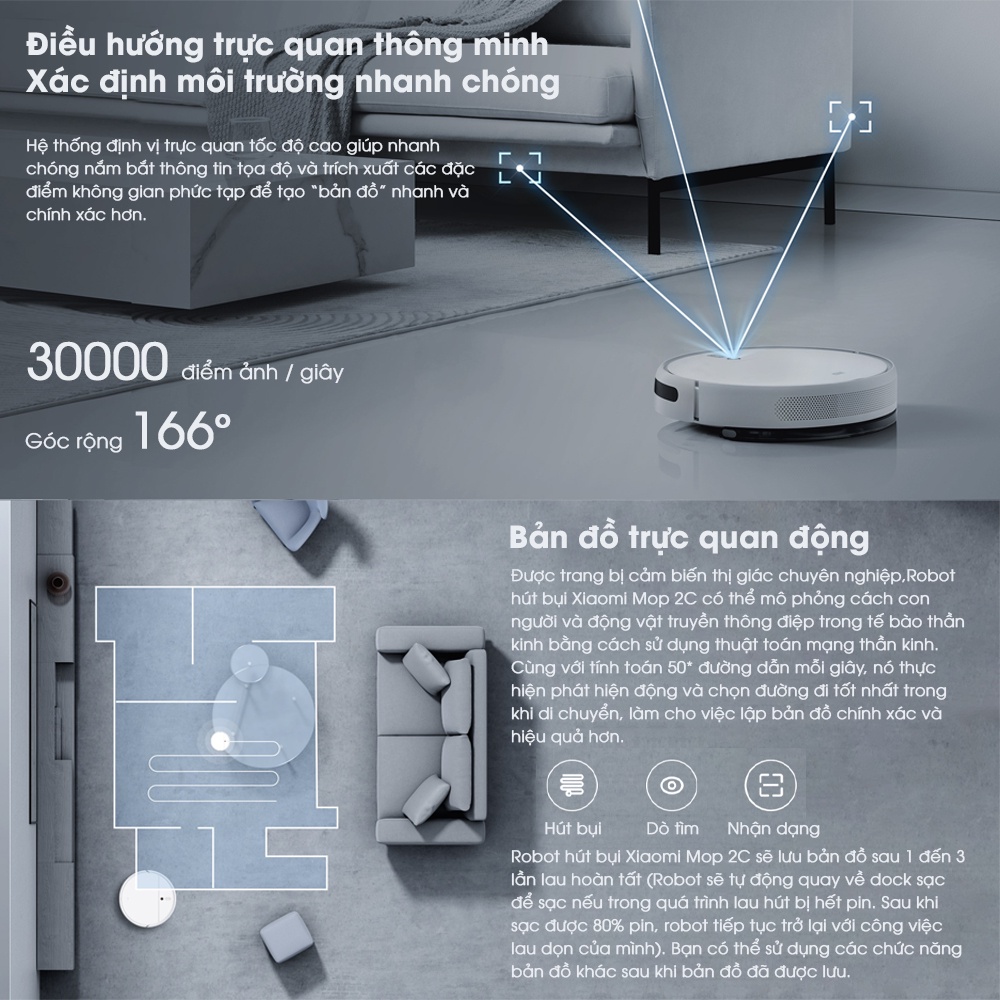 [Mã ELHA10 giảm 6% đơn 5TR] Robot Hút Bụi, Lau Nhà Thông Minh Xiaomi VacuumMop&amp; 2C SKV4093GL Hàng chính hãng