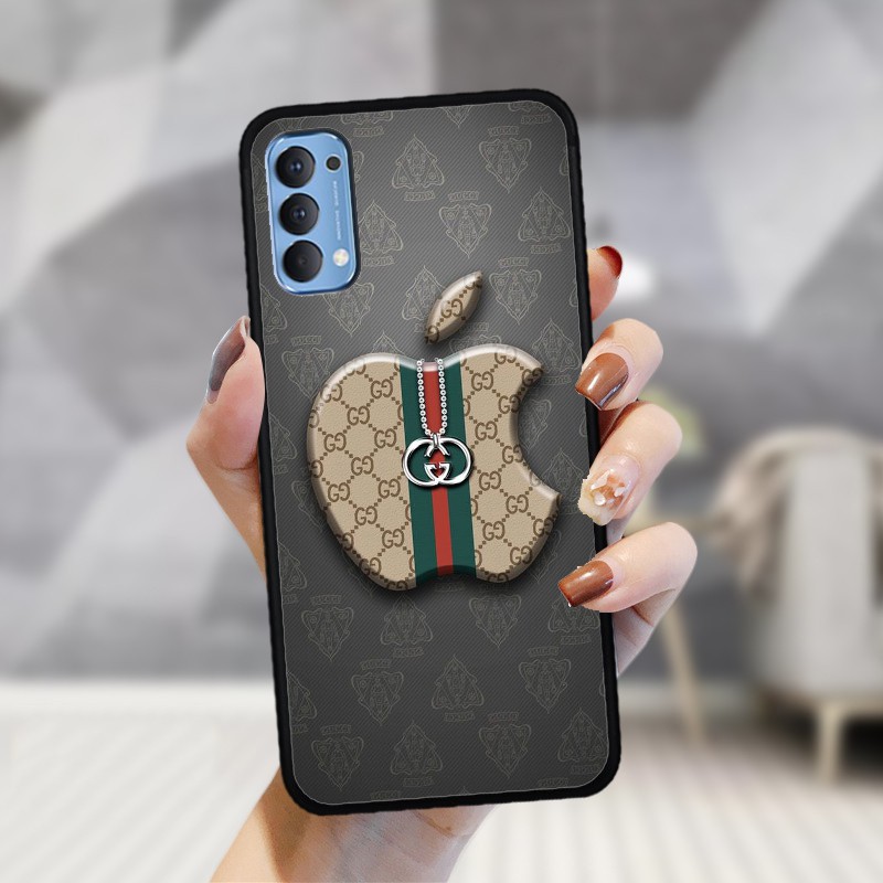 Ốp Lưng Điện Thoại Oppo Gucci Mặt Sau Kính In Hình Chống Trầy Xước, Chống Bây Mầu, Viền Ốp Đen Chống Sốc