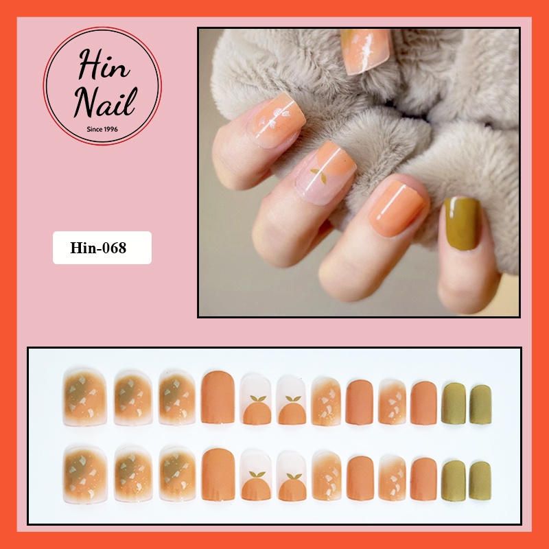 Bộ móng tay giả kèm keo họa tiết quả đào Hin Nail