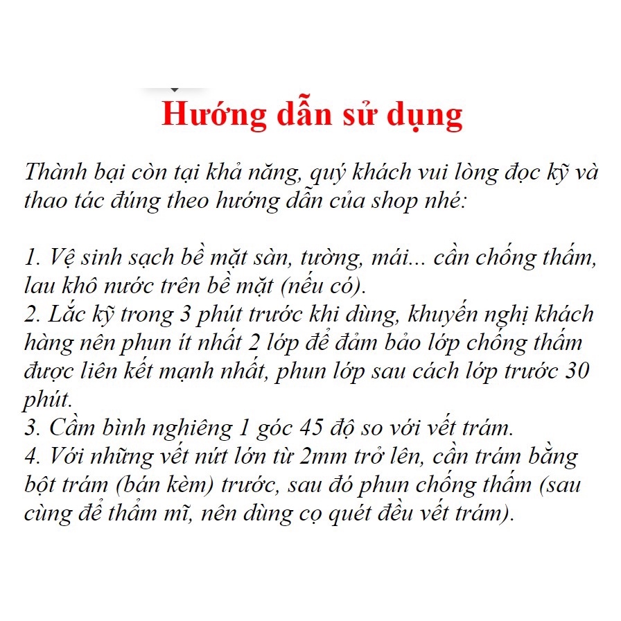 Bình sơn xịt chống thấm  dột đa năng dung tích 720ml 650 ml hay 450ml Công nghệ Nhật hàng loại 1