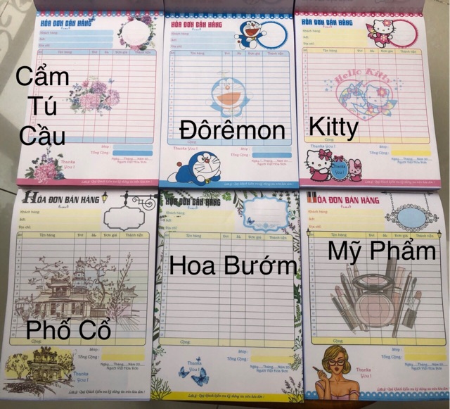 Combo 05 quyển Hoá đơn hoạt hình 2 liên 100 tờ cực Cute - Giấy đẹp láng mịn và nhận mực tốt