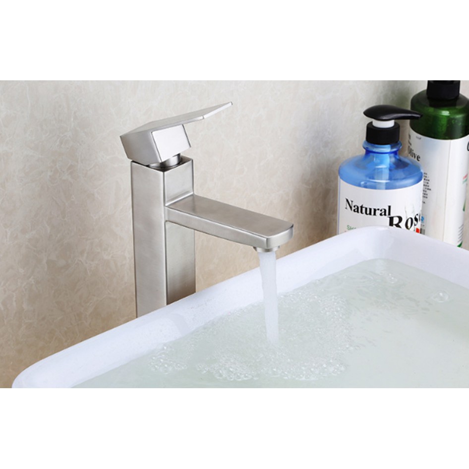 Vòi Lavabo nóng lạnh cao cấp vuông dài màu bạc trắng - Inox 304 - Dùng cho Lavabo đặt bàn | BigBuy360 - bigbuy360.vn