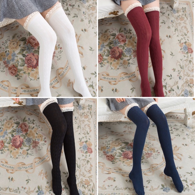 Tất Lolita Cổ Cao Gân Ren Size Đùi