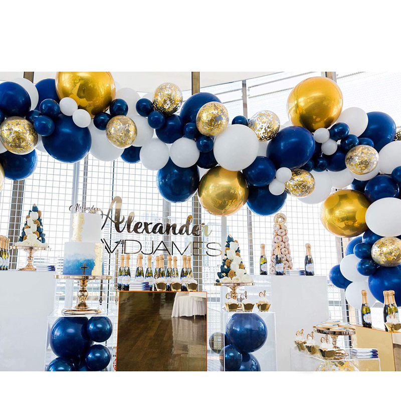 102PCS Blue and gold bong bóng đã đặt dây chuyền chuyền kết hợp bóng chuyền chuyền chuyền kết hợp một cặp đôi sinh nhật trang trí cho đám cưới kết hợp bóng bayTrụ bơm khí đẩy tay hộp dụng cụ