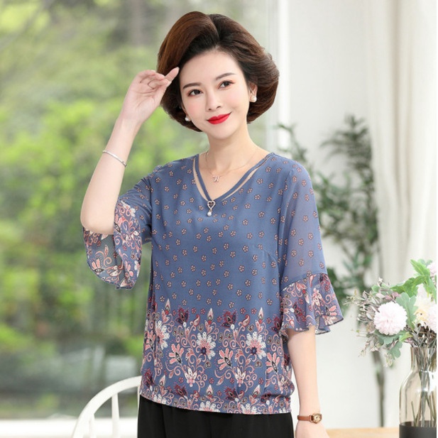 (HÀNG SẴN) Áo Kiểu Nữ Trung Niên Mềm Đẹp SM83 - Hàng Quảng Châu Cao Cấp