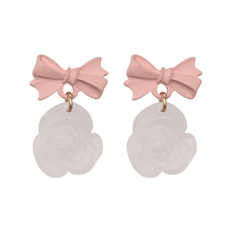 Bông Tai Hoa Trà Trong Suốt Đính Nơ Xinh Xắn