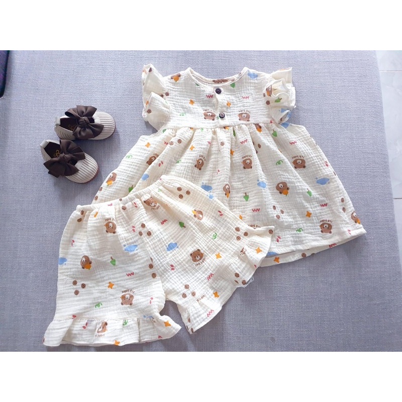 vải xô muslin 2 lớp cao cấp hình con gấu đội cam may khăn mặt,chăn ga gối cho bé