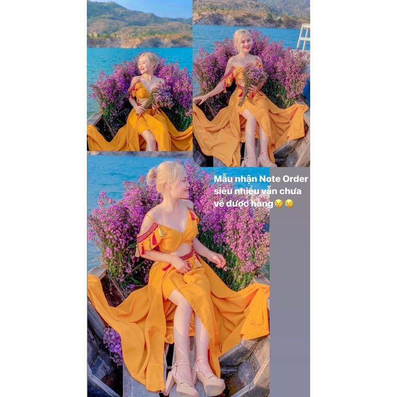 Đầm maxi thổ cẩm boho vintage váy xẻ tà sexy trễ vai tua rua xoè đẹp rẻ sống ảo