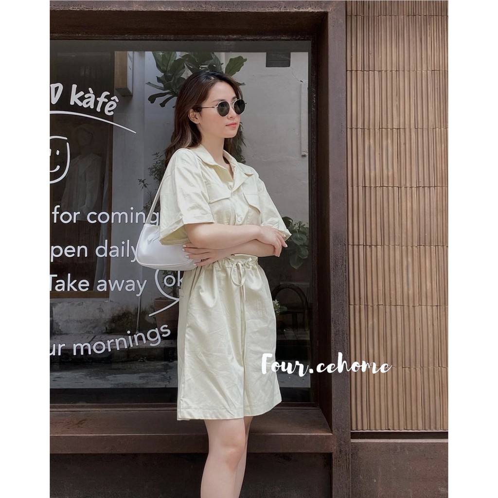 Jumpsuit tay ngắn 4 màu than, be, xanh, nâu