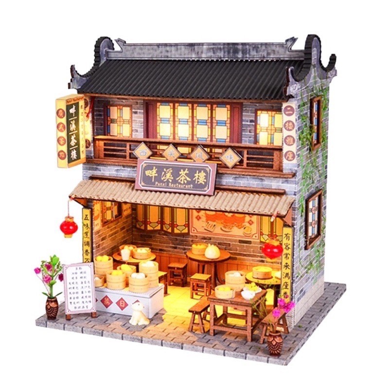 (Tặng mica,keo,đèn)Mô hình đô chơi nhà búp bê bé tự lắp ráp bằng gỗ Diy doll house BM832