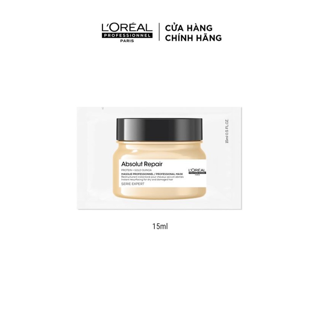 GIFT_ Combo 2 Dầu hấp nhũ vàng phục hồi hư tổn toàn diện L'Oréal Professionnel Absolut Repair Golden 15ml/hộp