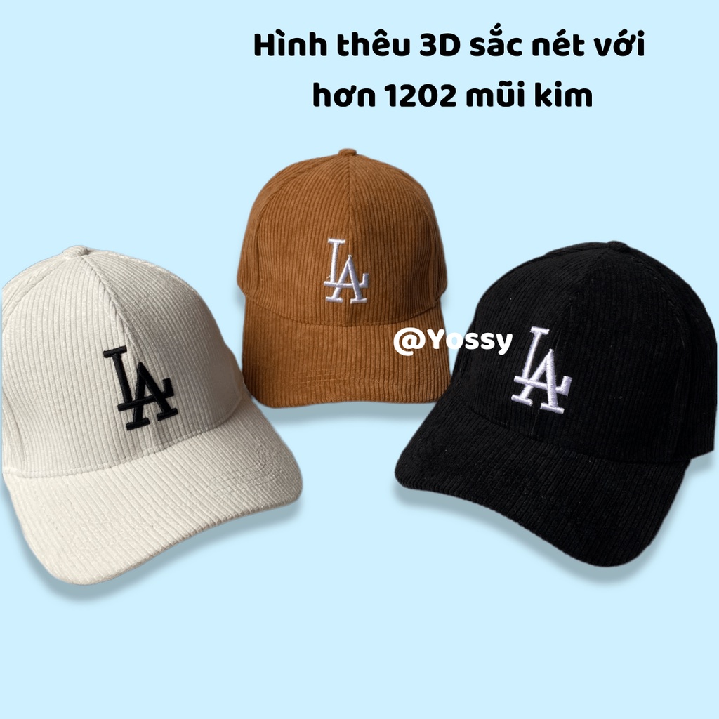 Mũ lưỡi trai LA chất nhung tăm cao cấp phong cách Hàn Quốc - Nón kết nam nữ Yossy